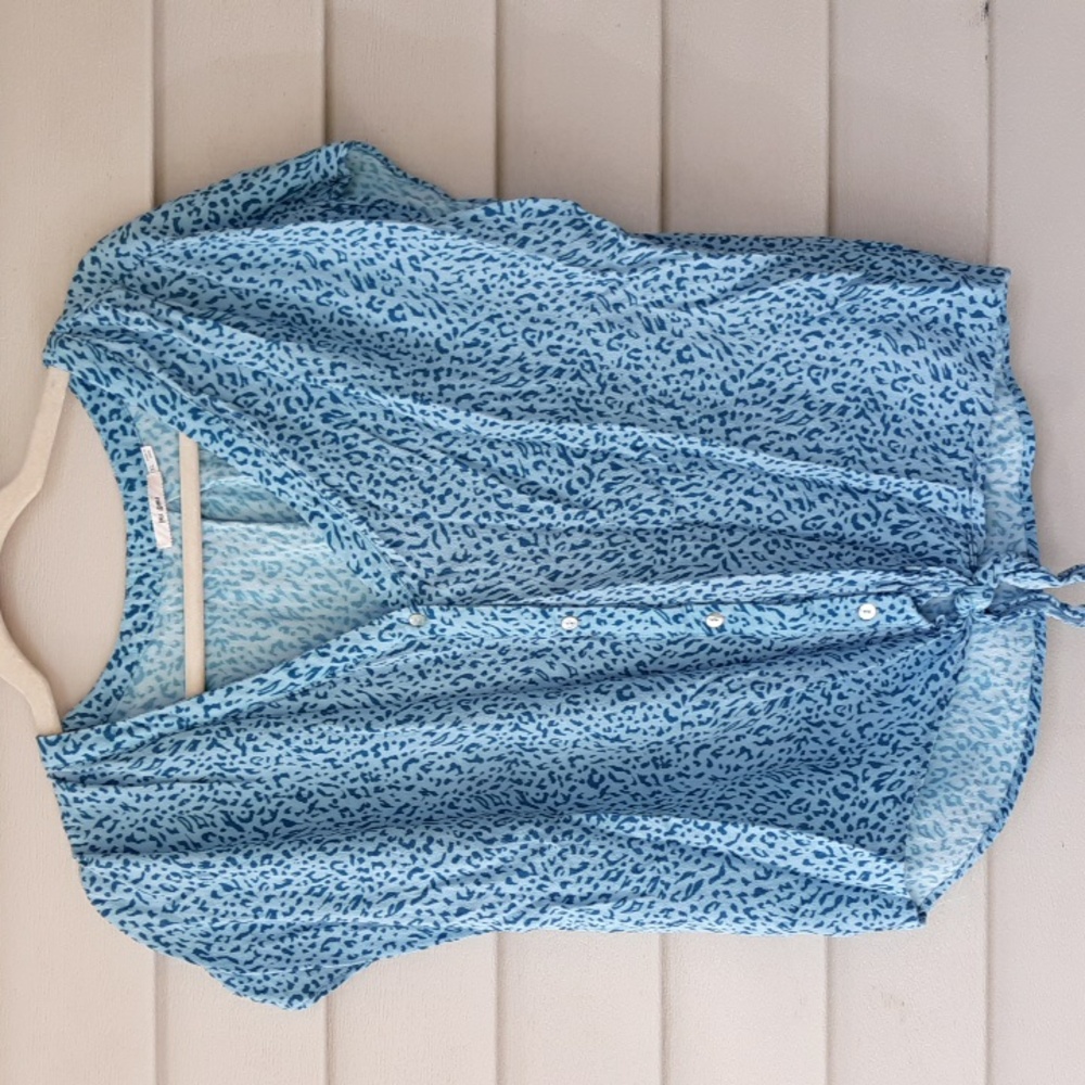 Mi ami womens top tie front blue print size xl viscose
